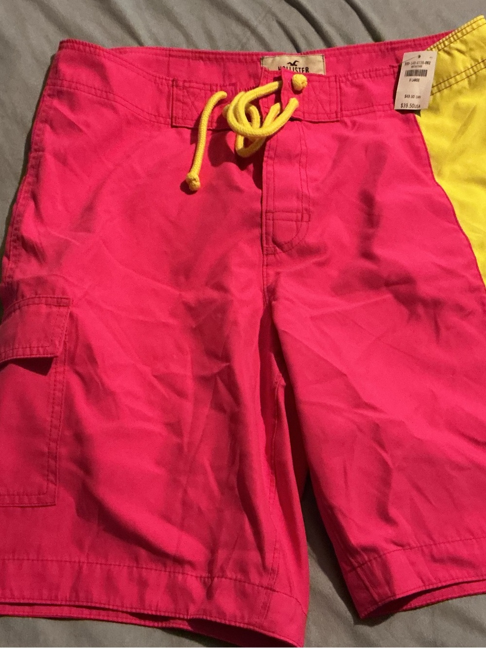 Hollister Bright Pink Swim Shorts with Yellow Accent
